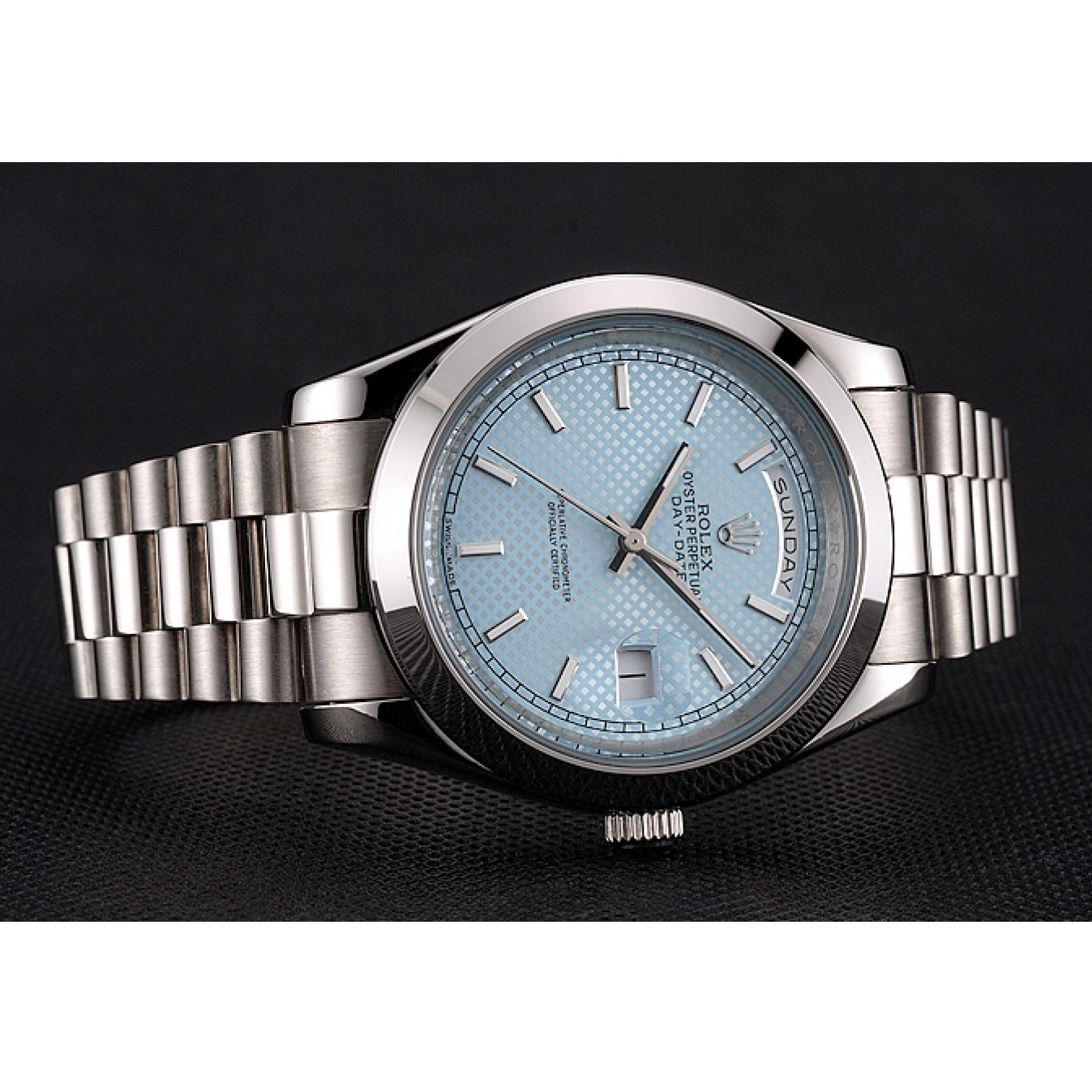 Best AAA Replica Sites Case Date Day 40 Ice Bracelet Rolex Blue Stainless Steel Dial And 0627